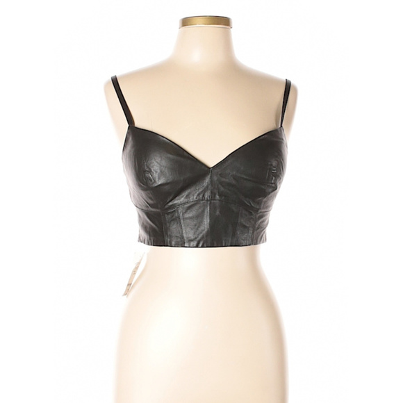 bebe Tops - Black Leather Bebe Bra Crop top NWT Sz M